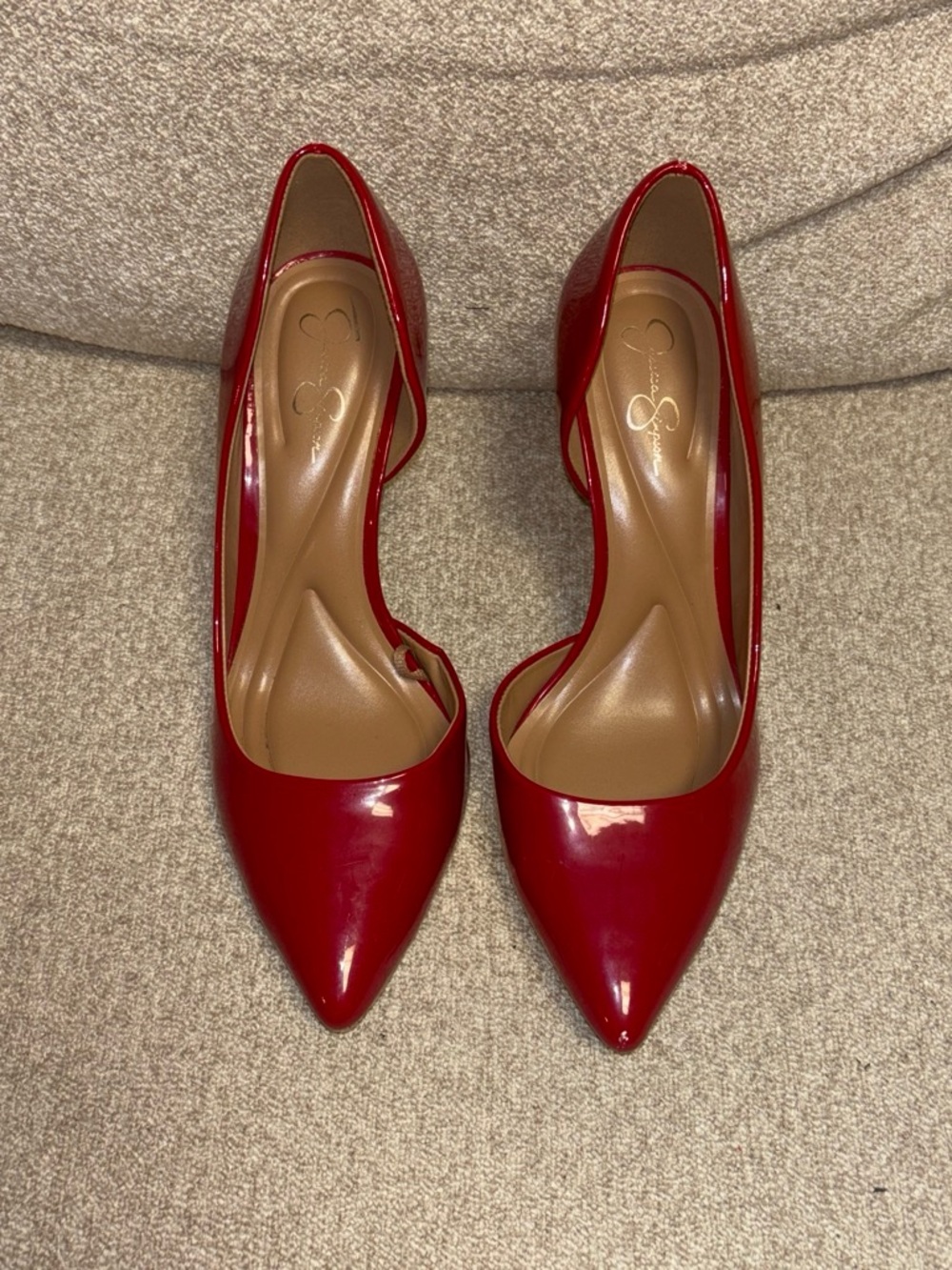 Jessica Simpson Red Patent Pointed Toe D'Orsay Heels